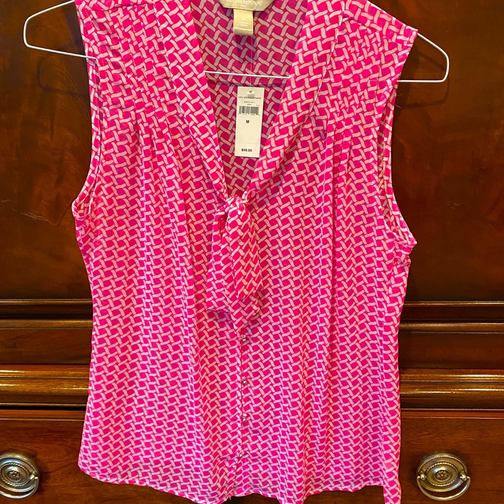Banana Republic, new with tags, sleeveless pink top with tie in front.